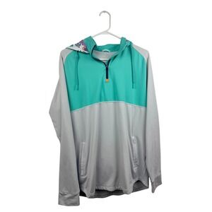 Swannies Womens Large Quarter Zip Hoodie Teal Grey Floral Lined Golf Pullover